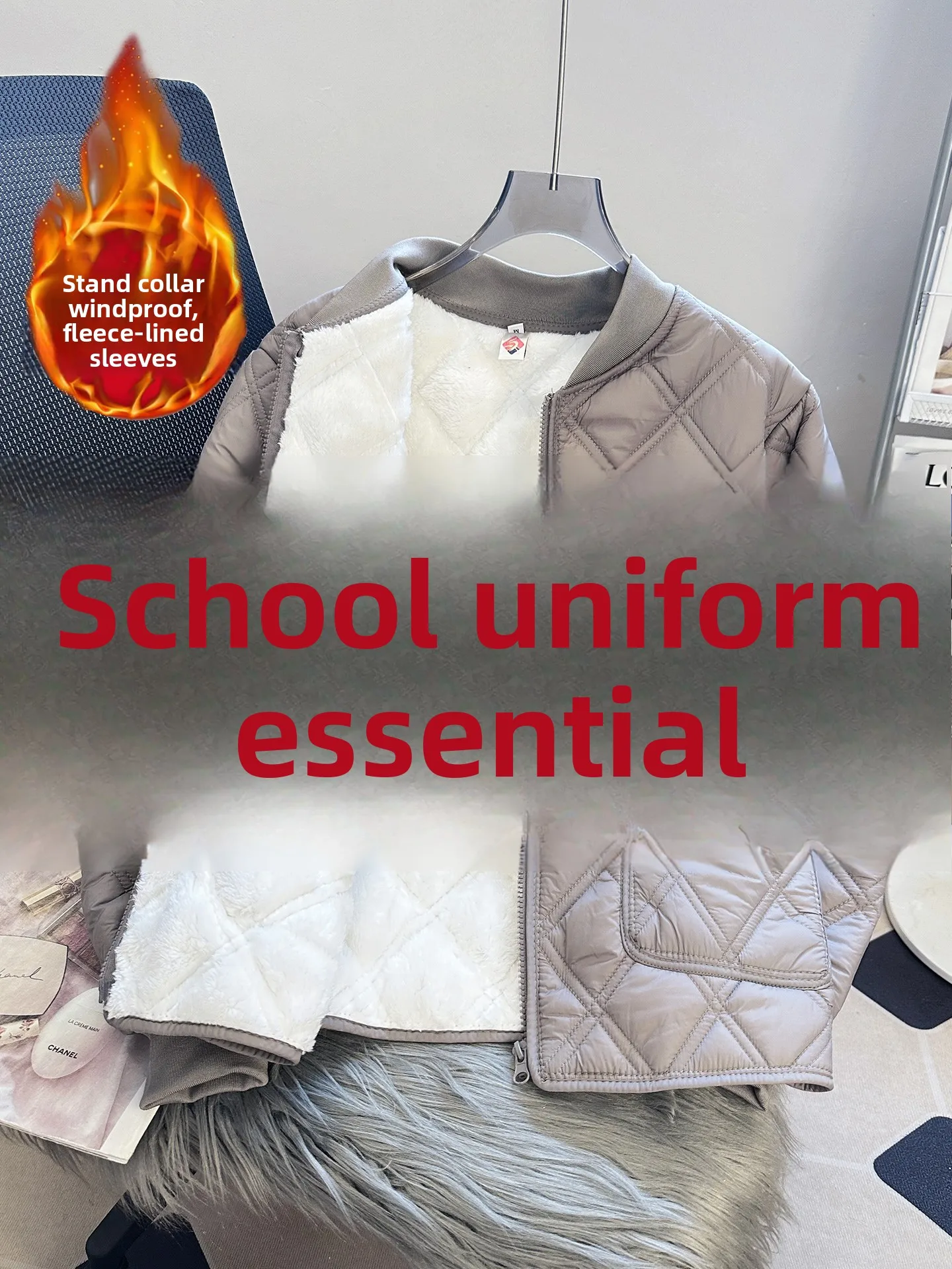 

Свободная мужская хлопковая куртка с теплой ветрозащитной подкладкой из флиса, необходимая для школьников старших и средних классов.