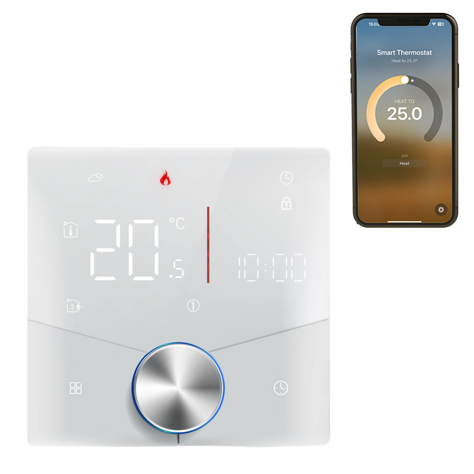 Wireless Matter Thermostat for House Water/Gas Boiler Heating with APP Voice Assistant Control Colorful LED Digital Touch Screen