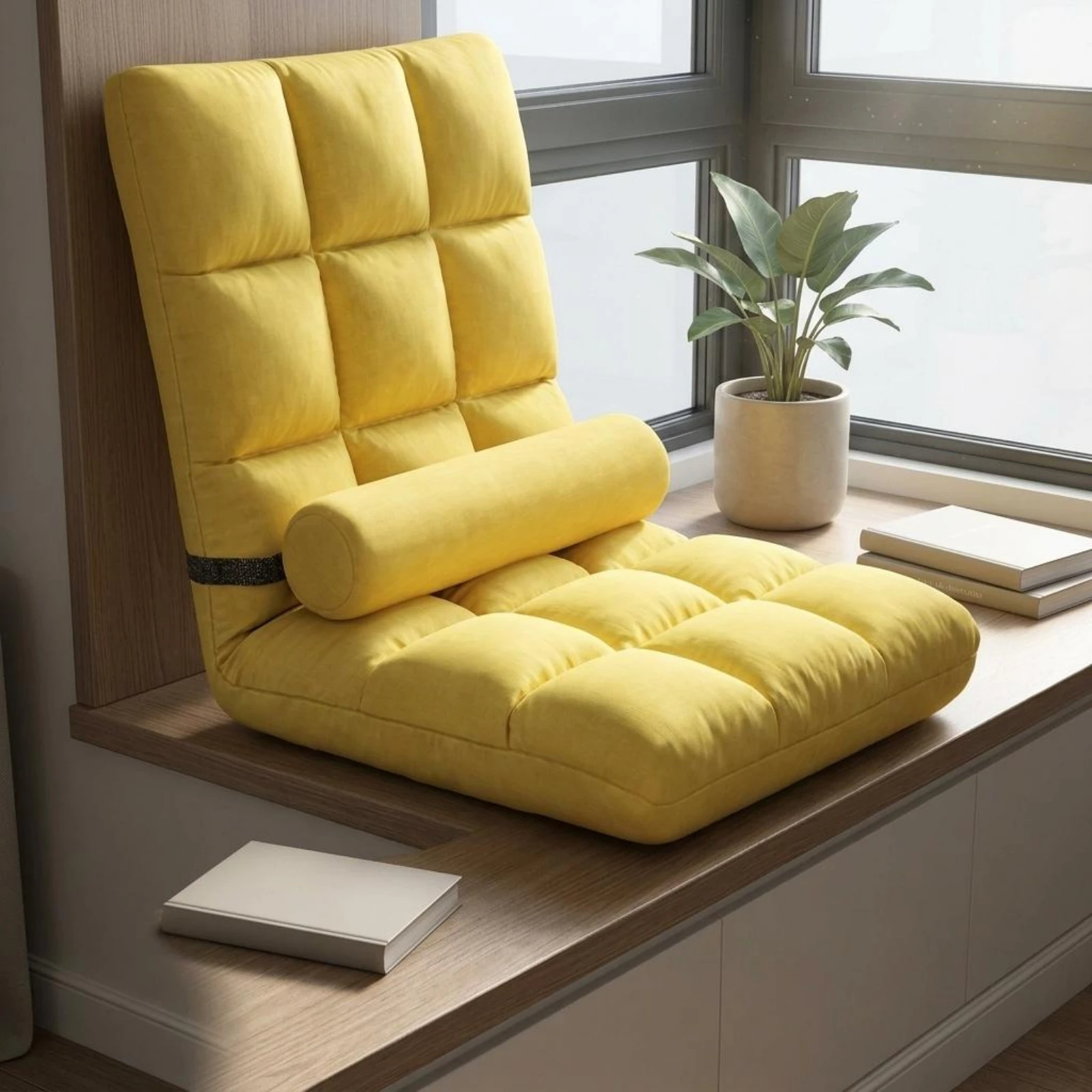 Padded Floor Lounge Chair Lumbar Pillow Adjustable Floor Chair Home Furniture High Backrest Quilted view 5