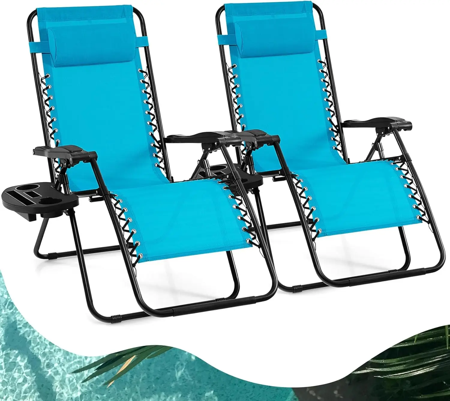 

Zero Gravity Lounge Chairs Set of 2, 160° Adjustable Folding Recliner with Pillow & Cup Holder, 350LBS Capacity for Patio Lawn Yard Camp, Light Blue