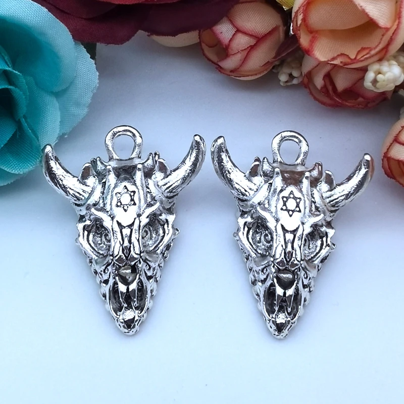 2pcs Silver Plated Large Punk Star of David 3D Dragon Skulls Metal Pendant DIY Charm Necklace Bracelet Jewelry Crafts Making