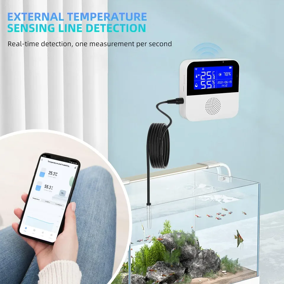 Tuya WiFi Temperature Humidity Sensor LCD Smart Life Remote Monitor Indoor Thermometer Hygrometer Meter Alarm with Alexa Voice