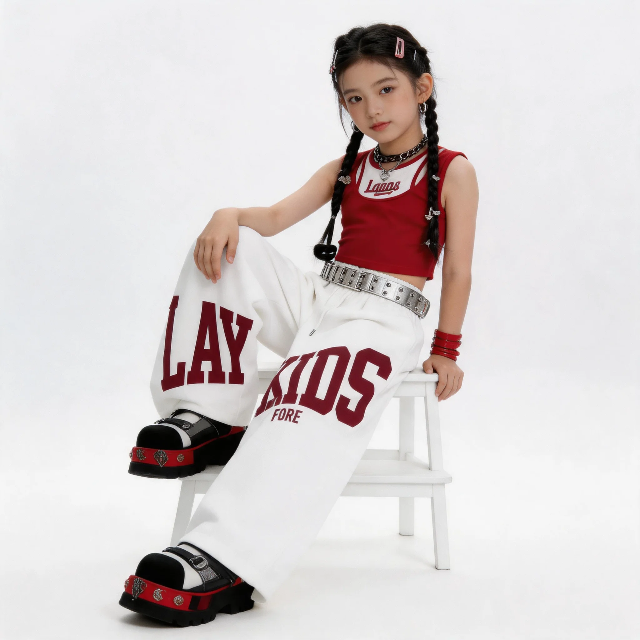 

Girls Kpop Hip Hop Dance Costume Modern Jazz Stage Wear Sleeveless Vest Baggy Pants Street Dance Outfit Sets
