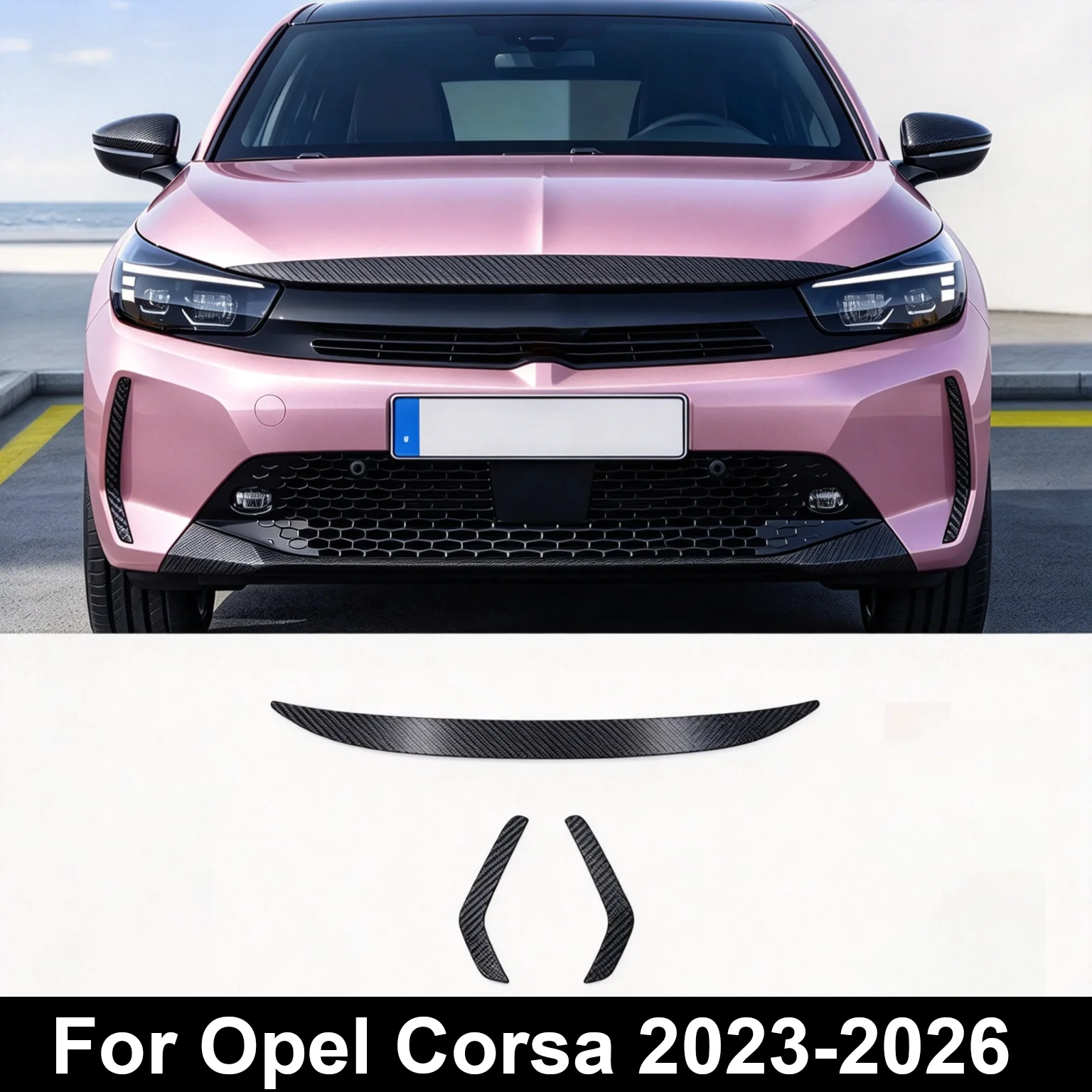 For Opel Corsa 2023-2026 TPU Protection Film Black Carbon Fiber Texture Front Bumper Wrap Film PPF Anti Scratch Film