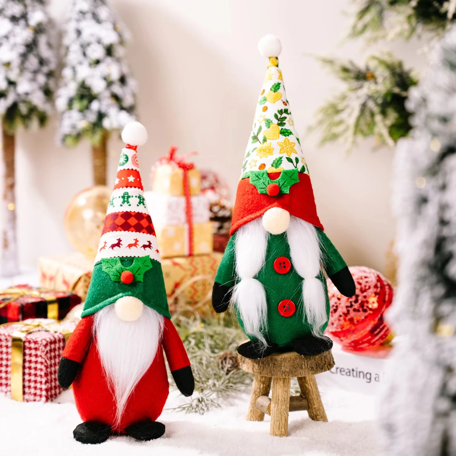 New  Items Printed Rudolph Doll Dwarf Ornament Faceless Doll Gnome New Year  Xmas Ornament Dummy  Adornos Skz Music box Ponyo