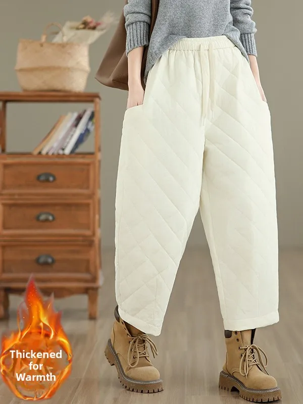 الفني مخيط كبير الحجم المرأة السراويل القطنية شتاء جديد Sle الدافئة ألياف البوليستر واسعة الساق عادية فضفاض صالح بنطلون