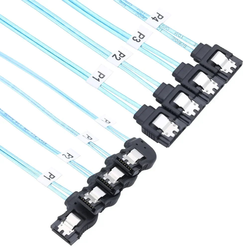 Premium SAS 4.0 4 Port SATA to 4 Port SATA 7PIN Female Right-Angle SSD Data Computer Motherboard Cable