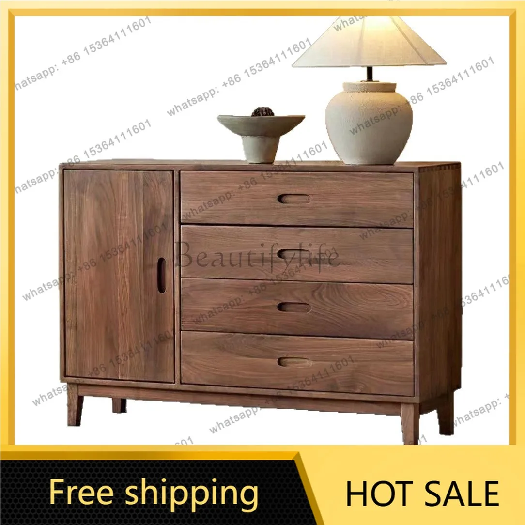 LS Multifunctional Household Solid Wood Dining Side Cabinet Black Walnut Light Luxury Boutique Tea Locker