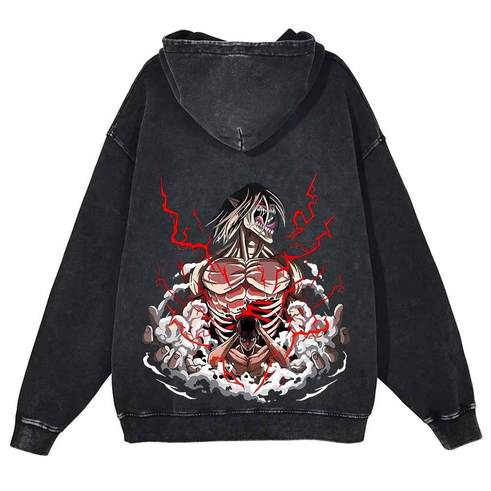 

Attack on Titan Vintage Washed Hoodies Y2k Harajuku Streetwear Retro Tops Oversize Hip Hop Men Women Pullover Unisex Coat Tops
