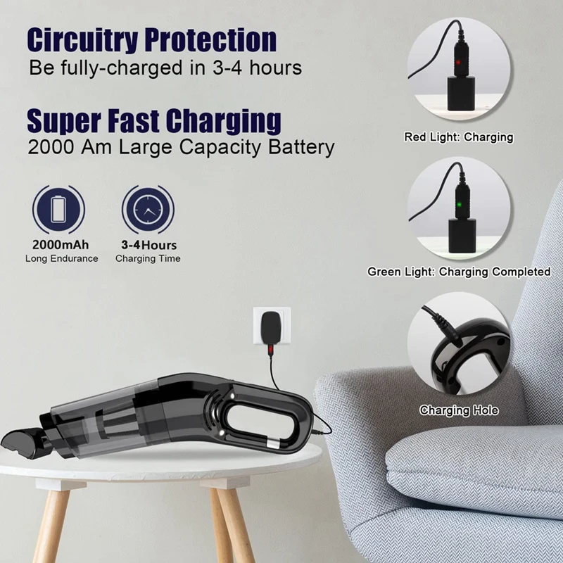 Hand Held Vacuum Cleaner Cordless Portable Handheld Vacuum Rechargeable Small Car Vacuum with 120W High Power