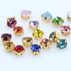 100pcs 5mm crystal glass glue on Sew on Rhinestones Gold cup Claw chatons Montees button loose beads DIY shoes Bags clothes trim