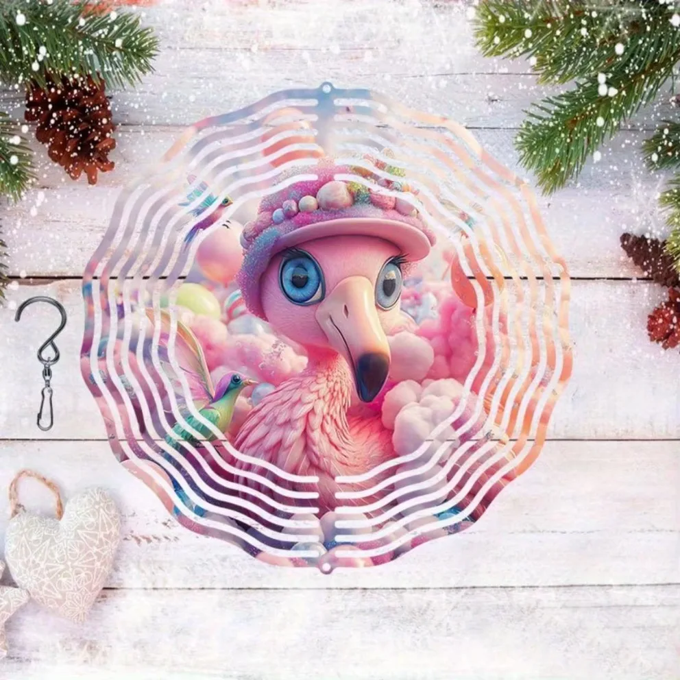 Pink Flamingo Rainbow Candy Wind Chime (أضواء متألقة، دوران لا نهائي) |   ديكور خارجي |   هدية مثالية للهالوين وعيد الميلاد