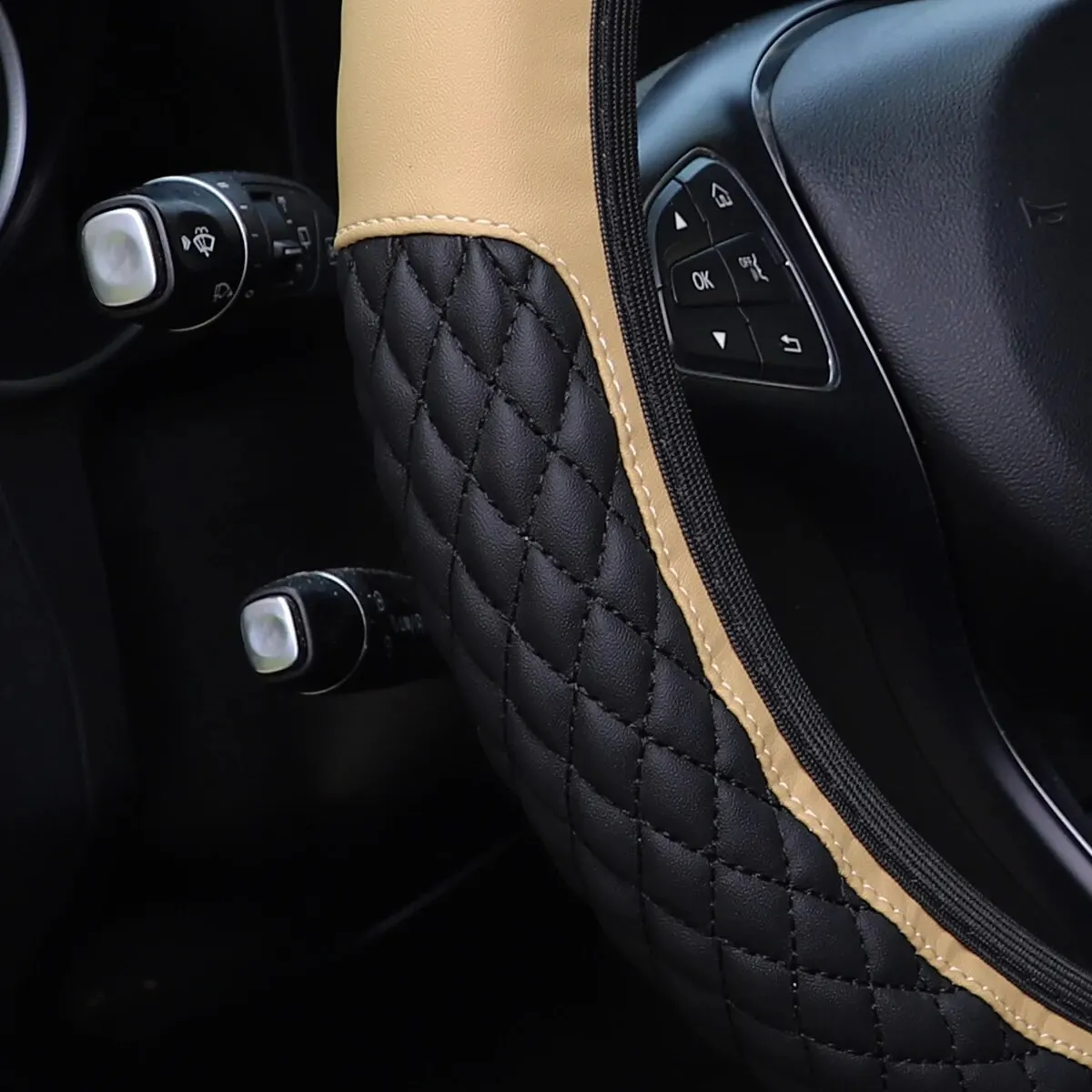 Leather Artificial Diamond Crown Car without Inner Ring Steering Wheel Cover Car Accessories Steering Wheel Size 14.5-15INCH