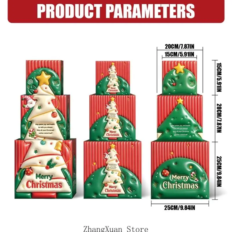 Weihnachtsgeschenkboxen, 3-teiliges Faltschachtel-Set aus Papier für Geschenke 3XUF – Detail 6