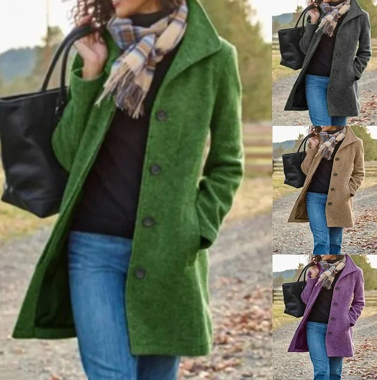 

Women's Autumn Winter Coat Female Outerwear Elegant Classy Fashion Thickened Coat Long Pure Color