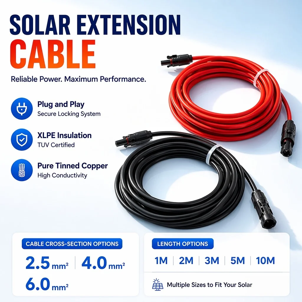 Solar Extension Cable Double Ends Connector 1 2 3 5 10M 2.5 4 6mm2 Red Black PV Wire for Outdoor Panel Photovoltaic System