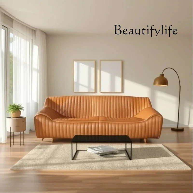 

X40 Medieval Wave Sofa Oil Wax Leather French Retro Leather Living Room B & B Caramel Leather Sofa
