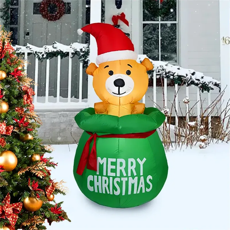 5FT Christmas Inflatable Decoration Bag Bear with LED Lights Air Inflated Model Outdoor Home Xmas Decor Festival Supplies Toys
