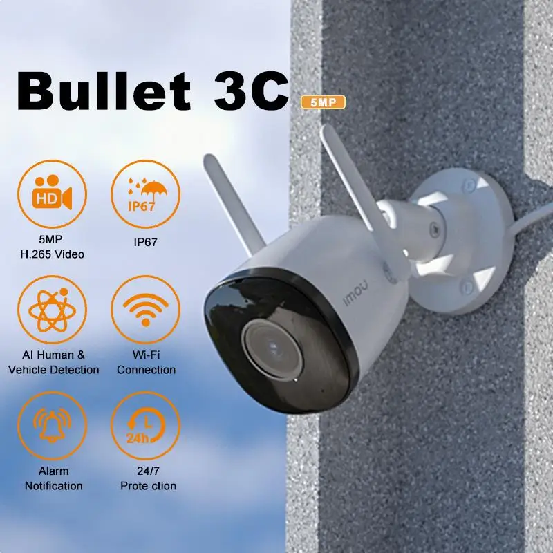 New! Bullet 3C 3MP/5MP IP Camera Outdoor WIFI Vehicle Detection IP67 Night Vision Security Protection Smart Cameras