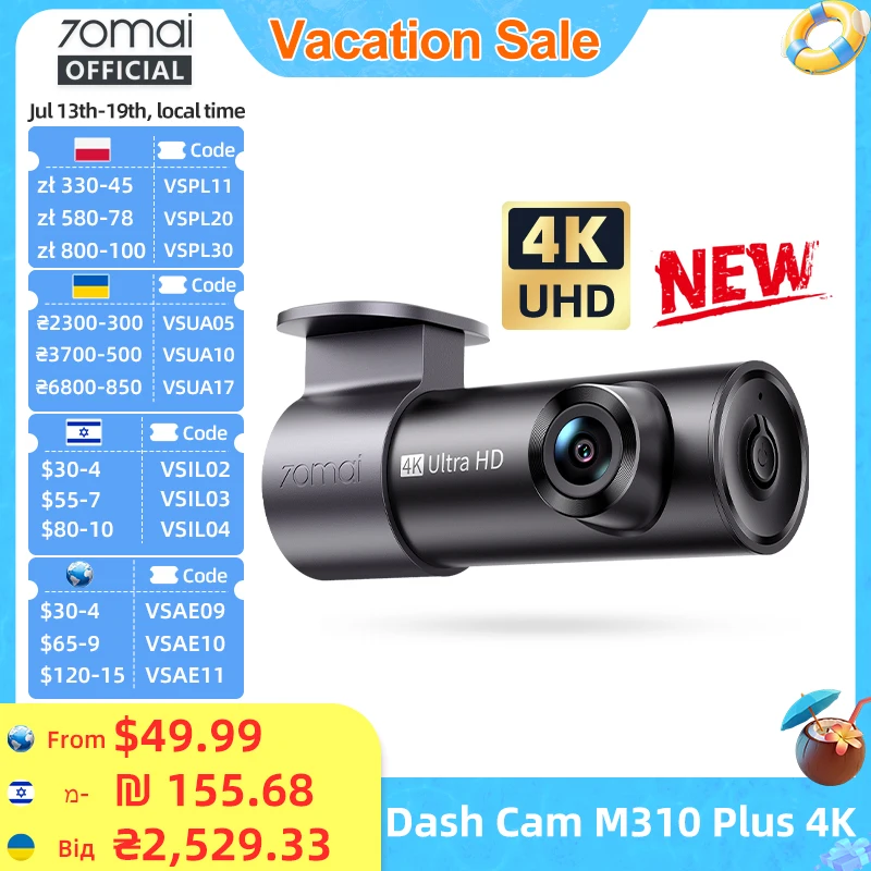 グローバル版 70mai ダッシュカム M310 Plus 4K True 4K 2160P WDR 音声コントロール対応 24時間駐車モード搭載 車載カメラ 70mai M310 PLUS 4K