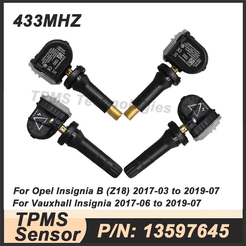 Image of 1/4 Stück TPMS-Reifendrucksensor für Opel Insignia B Vauxhall Insignia 2017–2019 433 MHz 13597645