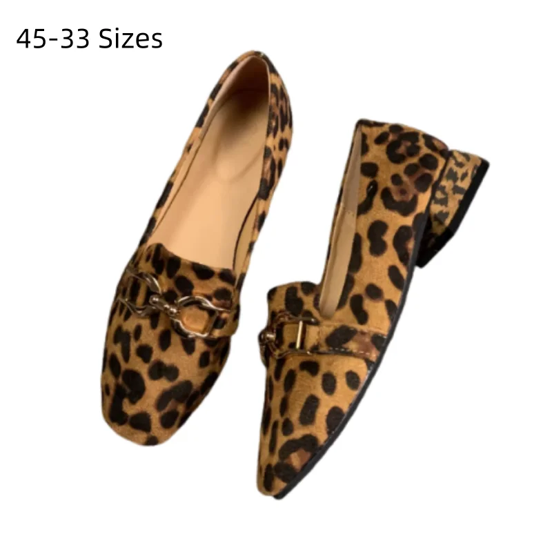 

Женские туфли-лодочки на блочном каблуке с металлическим носком, из флокированной ткани, низкие, 3 см, с леопардовым принтом, ретро, без застежки, квадратный носок, широкий размер, 34-45, 27 см, хит продаж 2026