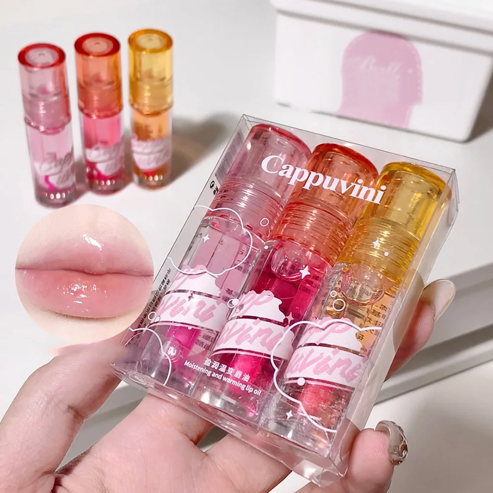 Cappuvini 하이 드레이팅 온도 색상 변경 립 오일은 립 라인을 감소시킵니다. 모이스춰 라이징 데일리 케어 립 글레이즈 립밤