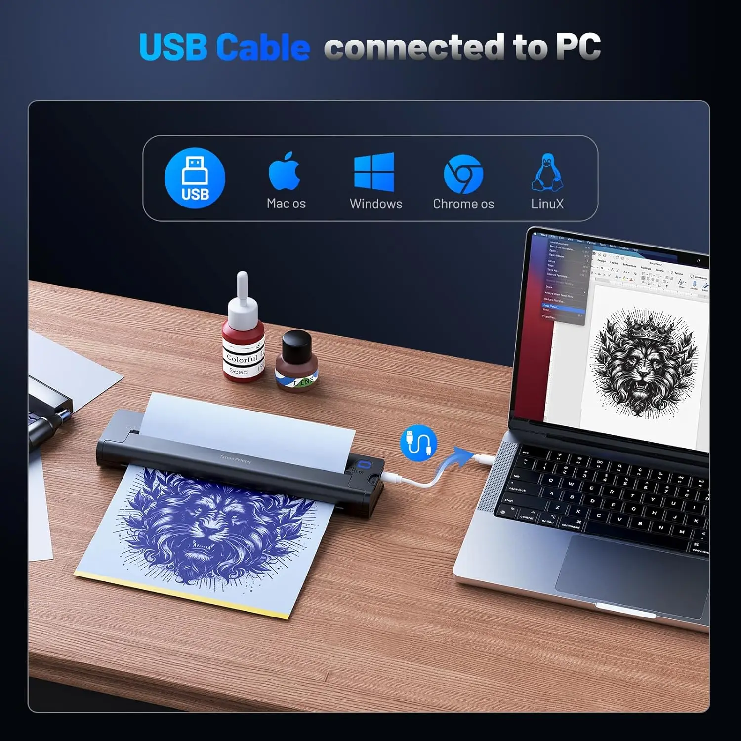 Wireless tattoo printer machine HD printing Bluetooth thermal tattoo Stencil printer A4 printer compatible with iPad Phone PC