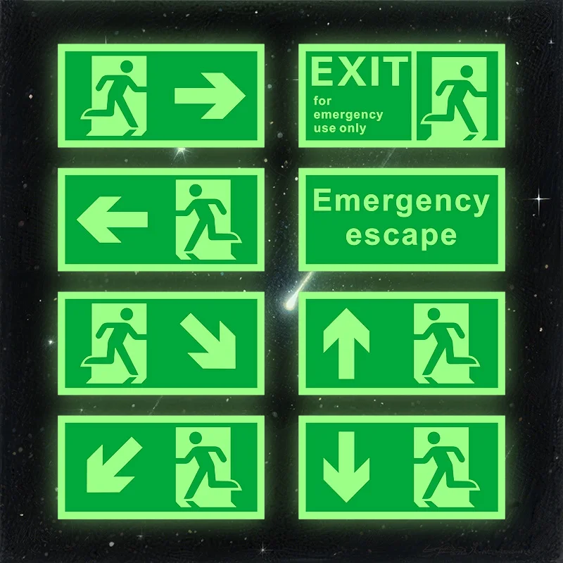 1pc 6*12 inch ISO7010 Luminous Safety Sign, Escape Direction & Emergency Exit Passage Indicator
