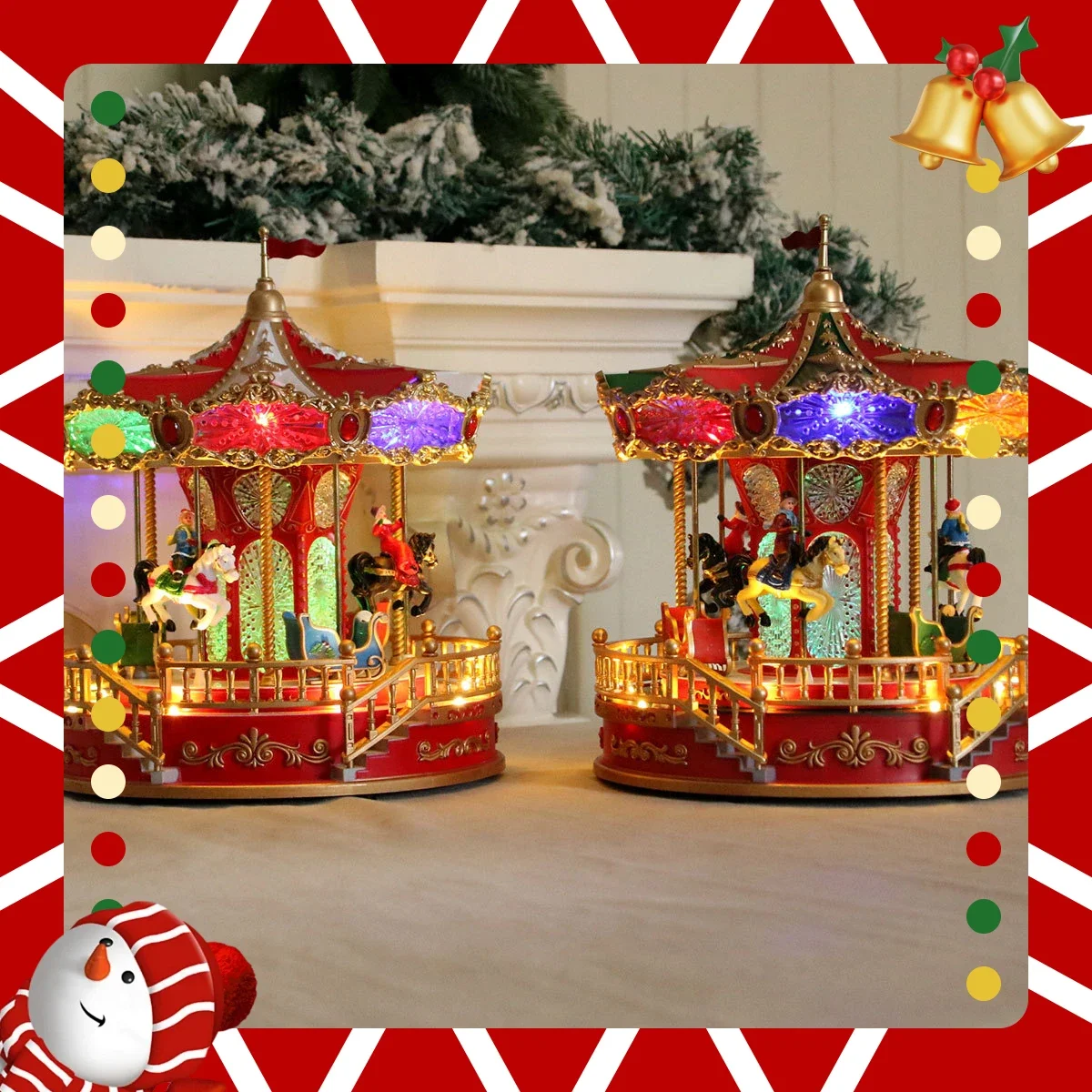 Christmas Merry-Go-Round Music Box, Rotate and Emit Light with Music, USB Battery, Dual-Use Party Supplies