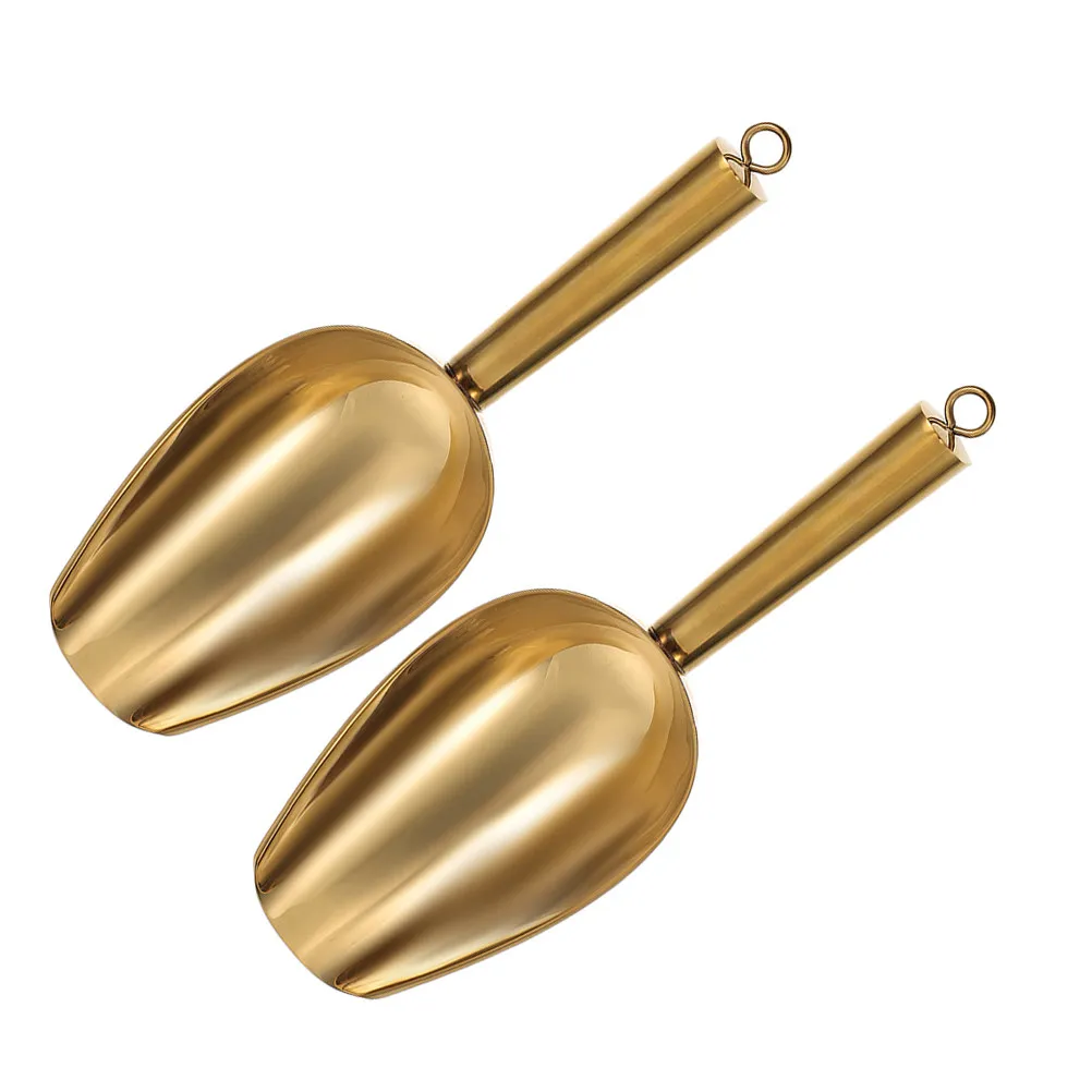 2Pcs Multifunctional Stainless Steel Food Scoop Flat Bottom Ice Scoop Kitchen Serving Candy Buffet Dry Goods Coffee Tea Flour