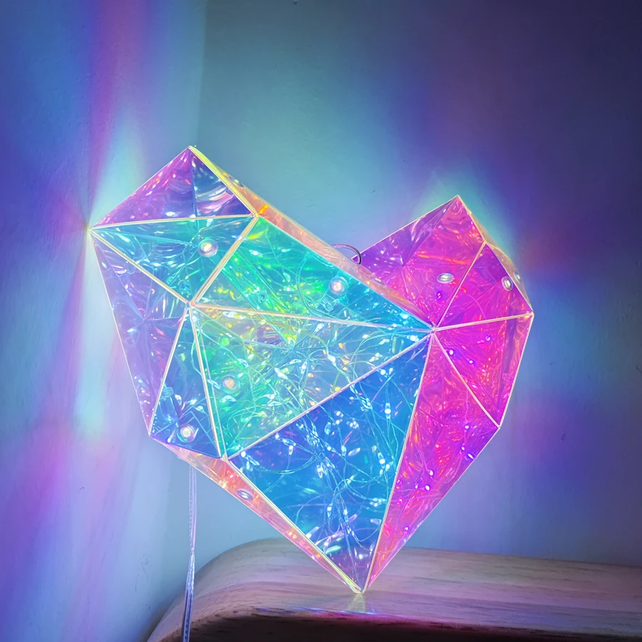 Lampe de Table LED Artificielle Shoous, Décoration Coeur d'Amour Iridescent, Cadeau Romantique Petite Amie, Anniversaire Surprise, Décor Leon