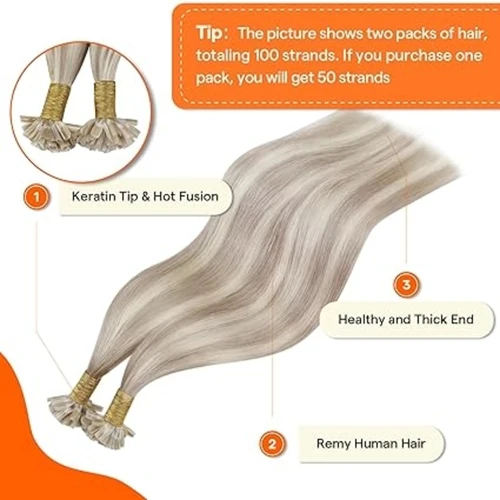 Imagen 2 del producto Extensiones de cabello con punta en U, brillo completo, Color Balayage de fusión, 40-50g, cuentas de pegamento de queratina, extensiones de cabello humano Remy preadheridas