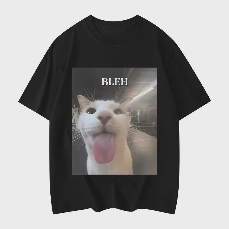 Bleh Funny Cat Meme T Shirt Unisex Men Women Graphic Printed Tee Summer Casual Short Sleeve Top Couple Streetwear Clothing