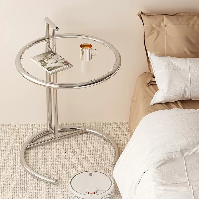 

Elevating Transparent Glass Geometric Circular Coffee Table,Taking Photos of Tea Edges, Stainless Steel Sofa Corners Metal Table