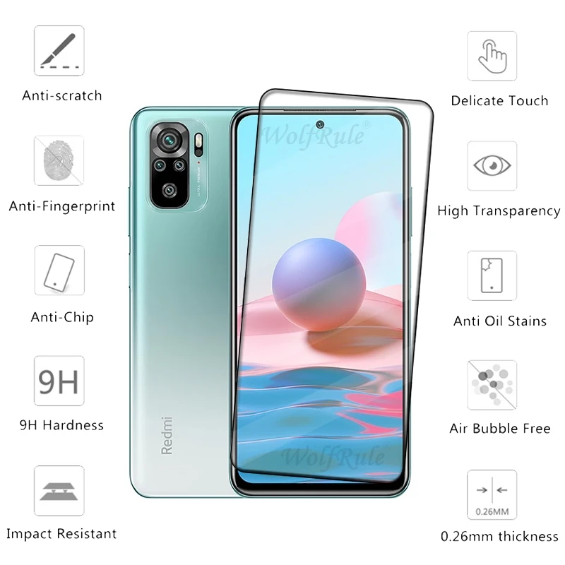 Pelindung layar kaca Tempered, 4 buah untuk Redmi Note 10 Glass Xiaomi Redmi Note 10 pelindung kaca Tempered 9H penutup penuh lem pelindung layar Redmi Note 10 4G