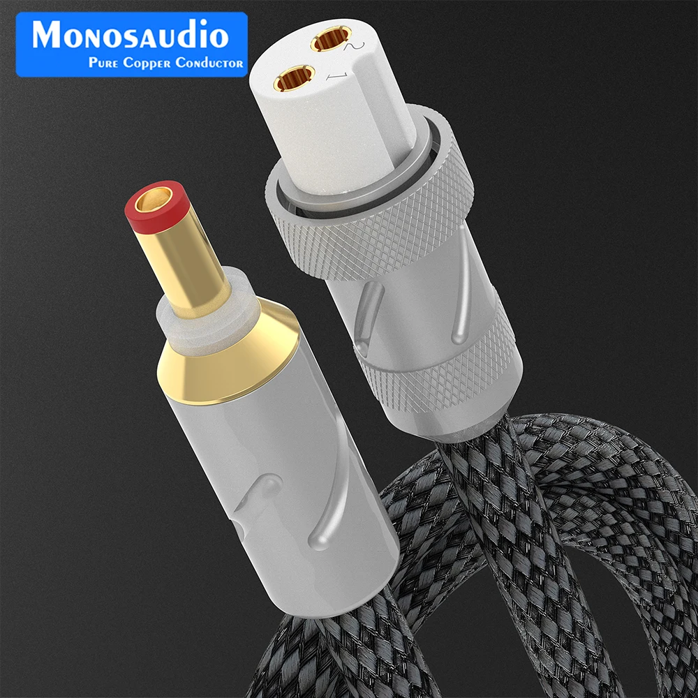 Monosaudio Pure Silver Superconductor DC-2.1G/2.5G to Aviation GX16-2 DC Cable DC Power Cord Pure Copper Gold-Plated Plug