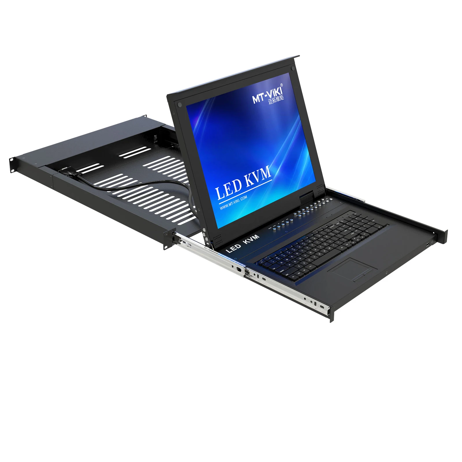 

19 Inch LCD IP KVM Switch 8 Port VGA + 8 Pack USB VGA Cables, MT-VIKI 1U Rack KVM Console Drawer, LCD KVM Switch Over IP