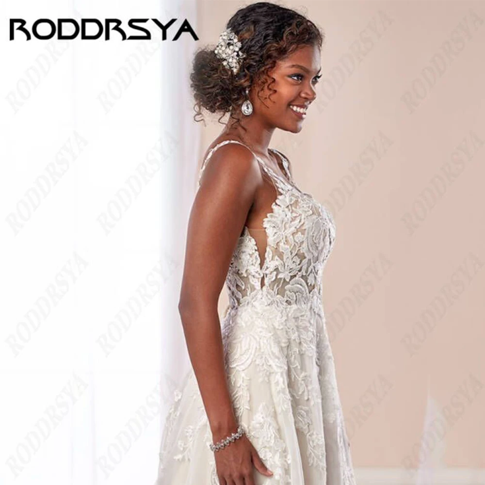 فساتين زفاف RODDRSYA-Boho بحمالات سباغيتي ، فساتين زفاف مطرزة على شكل حرف A ، مثيرة عارية الذراعين ، رداء تول بلا أكمام ، 1500