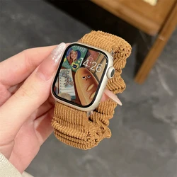 Cute Elastic Scrunchie Candy Color Strap For Apple Watch 44mm 40 45 41 49 42 38 Lady Bracelet For Ultra Series 9 8 SE 7 6 5 4 3