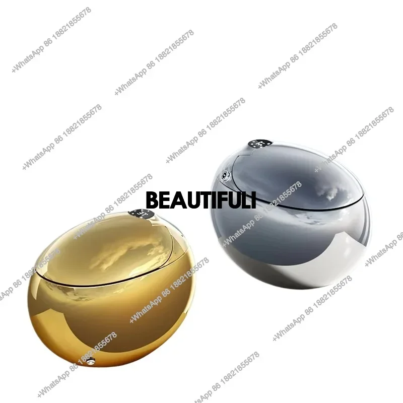 

RR Deluxe Smart Toilet Silver Gold Finish Fully Automatic Flip Trap Drain Remote Control Seat Heating