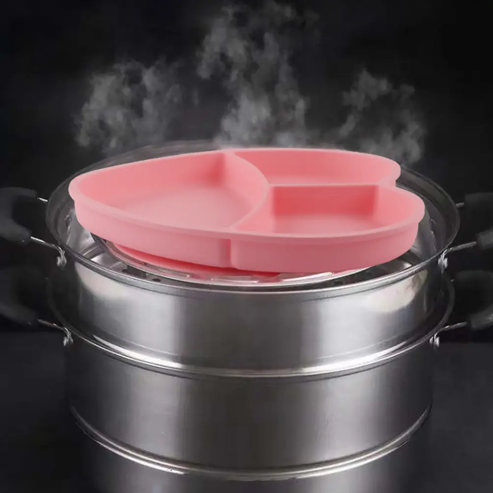 

Silicone Baby Dinner Plate with Suction Base Heart Design Divided Feeding Bowl for Infants Portable Lightweight Toddler Dining