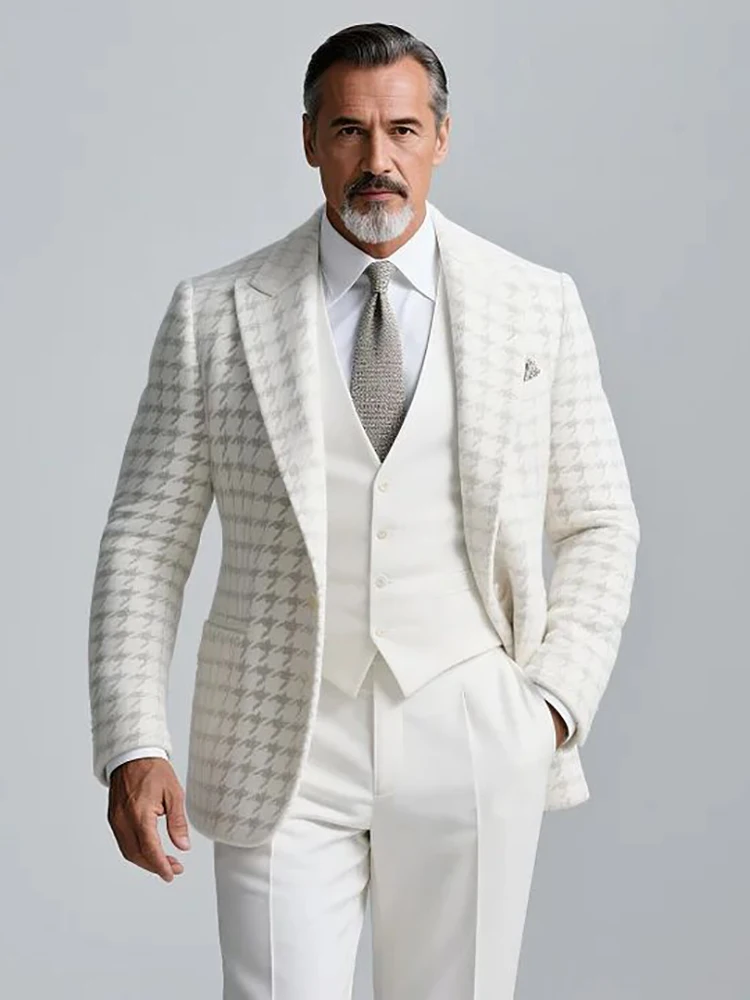 

Men's Business Peak Lapel Elegant Suit Blazer Long Sleeve Single Breasted Bust Pocket Houndstooth Pattern Blazer For Male Jacket