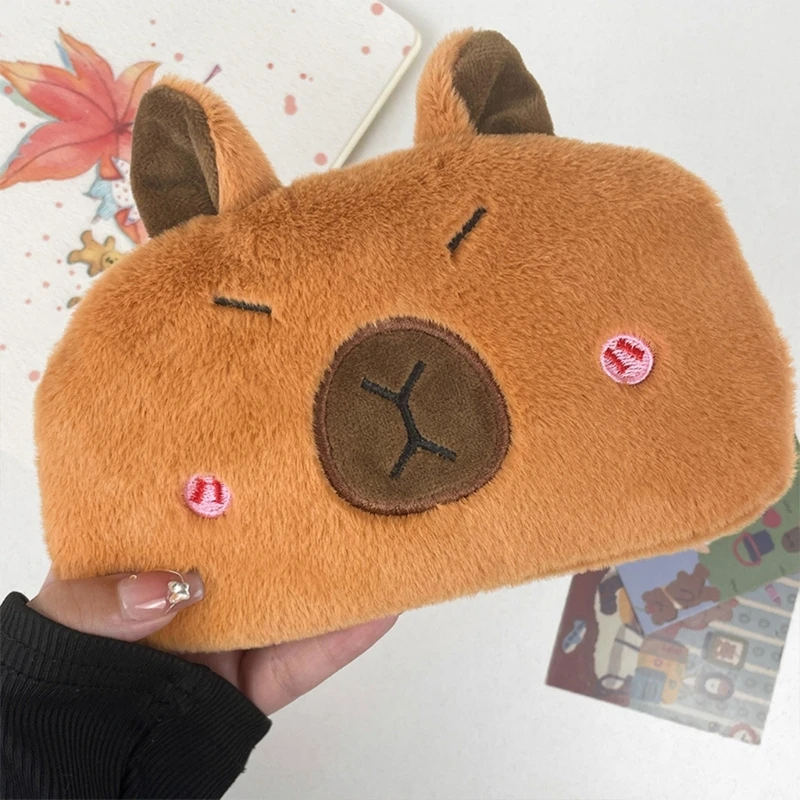 Estojo pelúcia capivara, bolsa papelaria com zíper para canetas acessórios, dropshipping