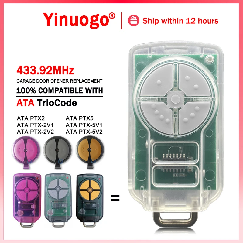 Pour ATA PTX5 PTX-5V2 PTX-5V1 PTX2 PTX-2V1 PTX-2V2 TrioCode / Tricode GDO Télécommande Ouvre-porte de Garage 433.92MHz Rolling Code