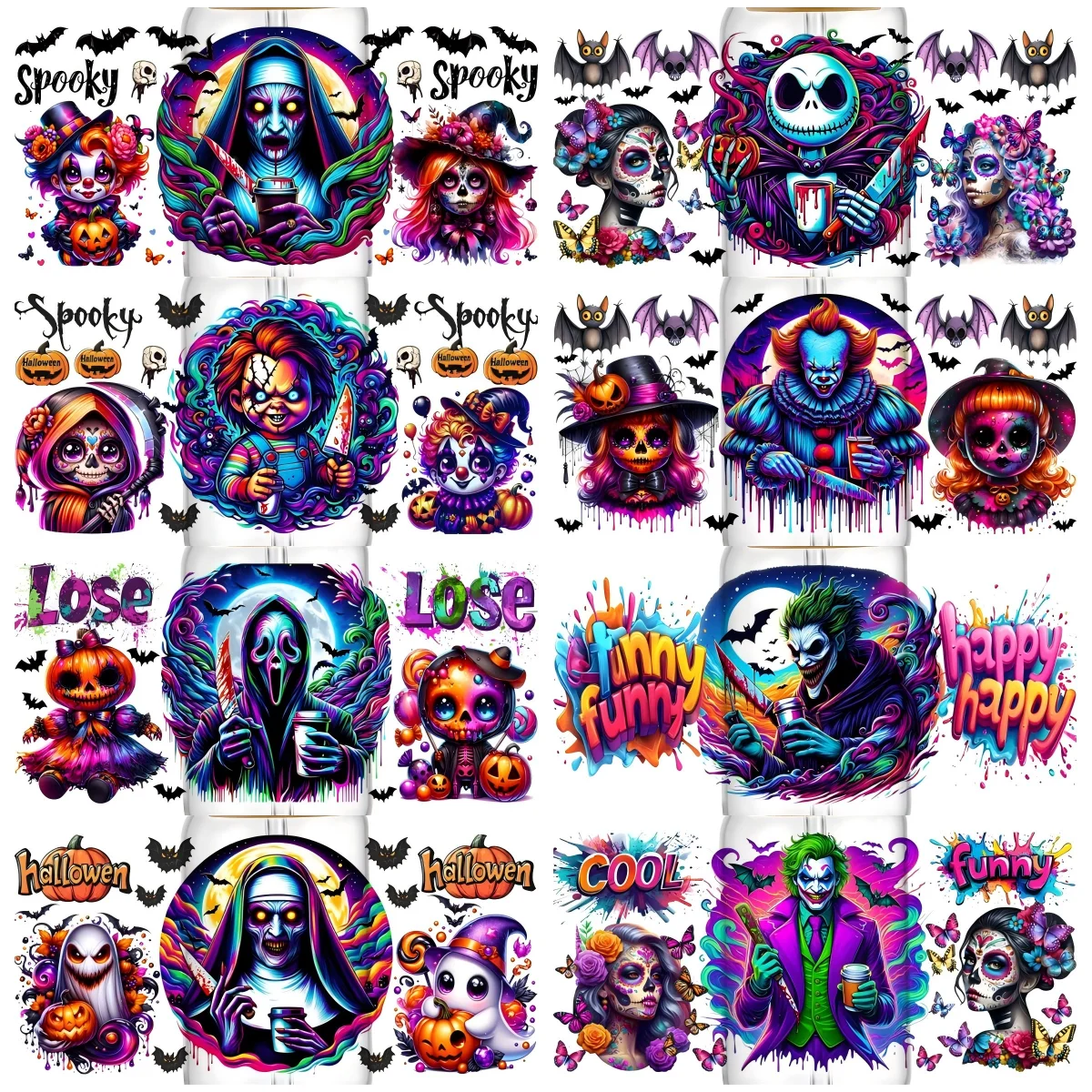 

Miniso HalloweenTheme Designs Sticker For DIY Glass Sticker 3D UV DTF Transfers Sticker Scary Movie Actor Killer Cup Wraps