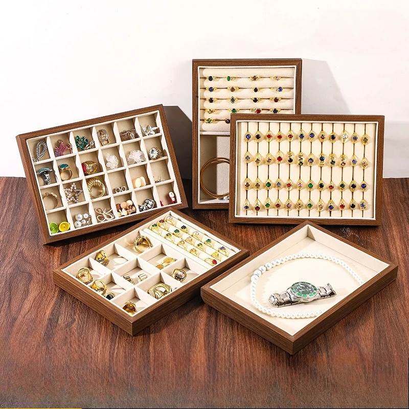 

Black Walnut Medium Jewelry Look Tray Ring Stud Earrings Storage Tray Wenwan Plaid Jewelry Display Tray