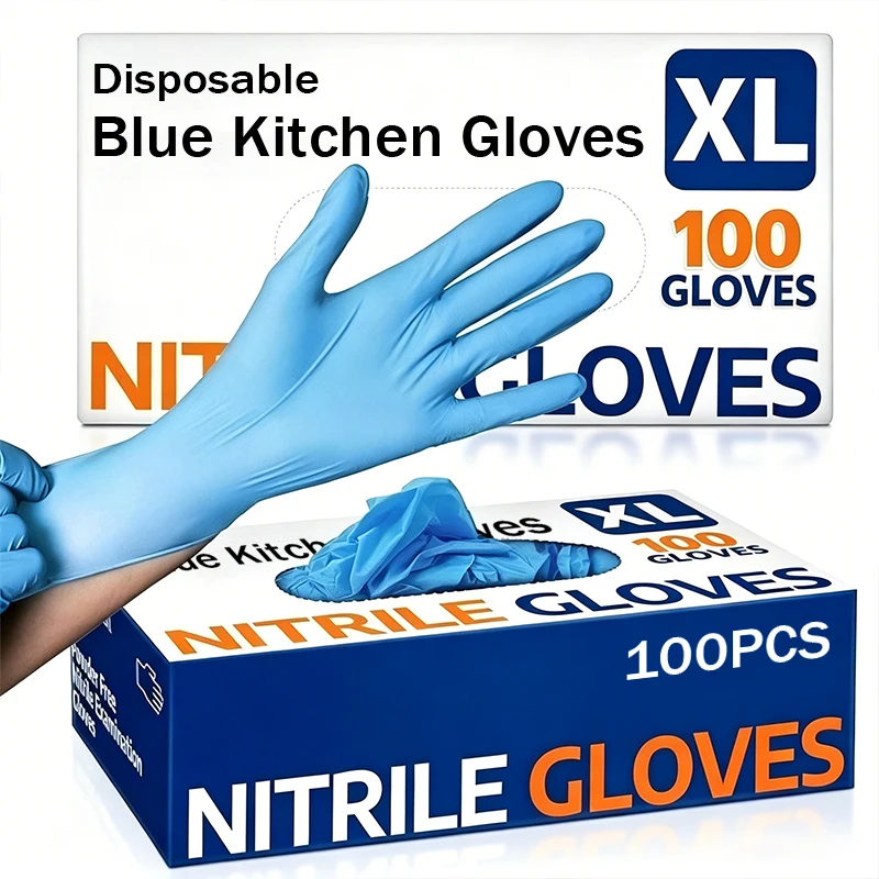 10/50/100PCS Blue Disposable Nitrile Gloves Kitchen Dishwashing Gloves Waterproof Food Processing Tattoo Hair Washing Tool