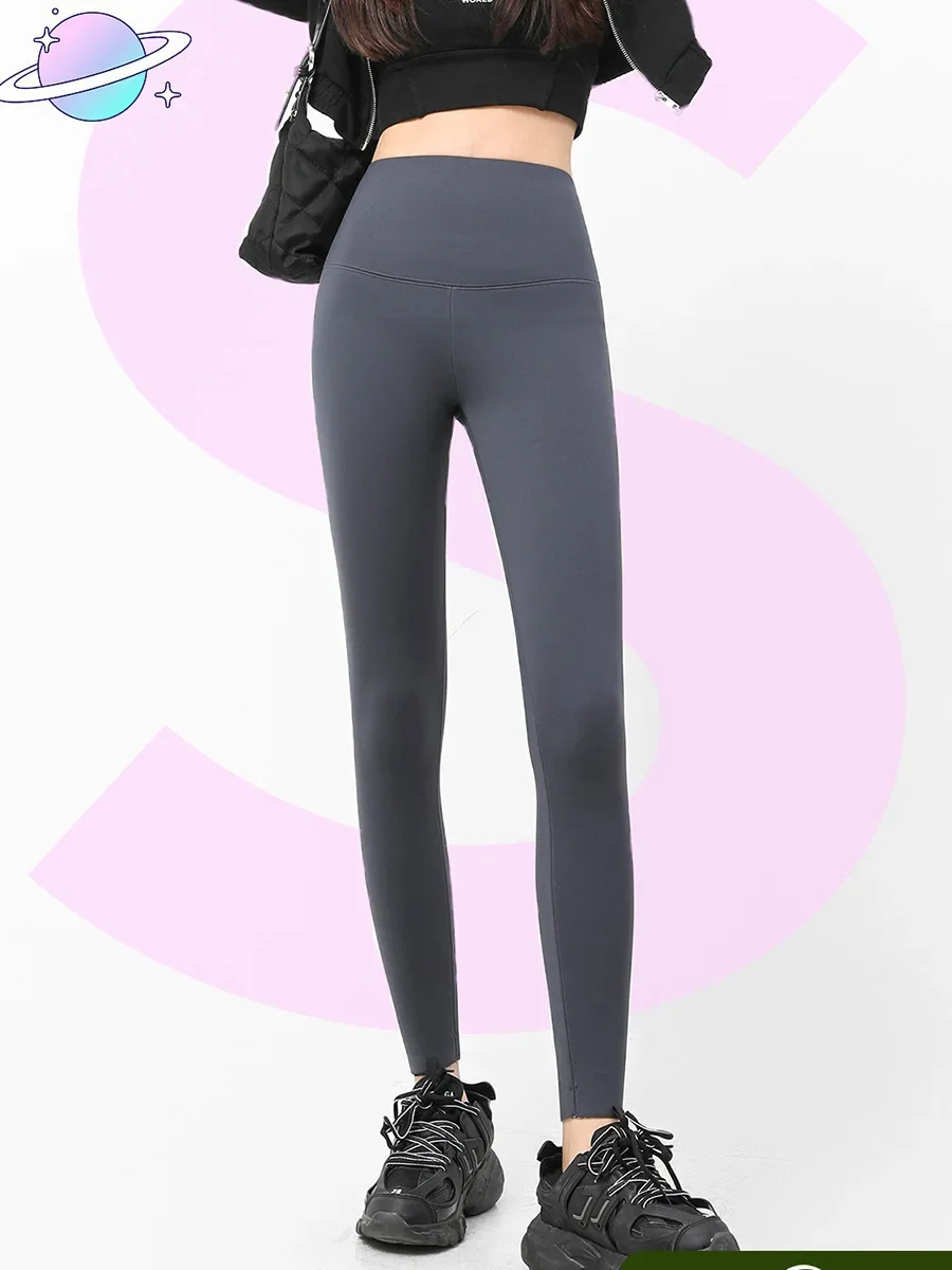 Autumn and Winter New Cashmere Protein Silk Barbie Pants Women's Outer High Waist Belly Black Gold Leggings