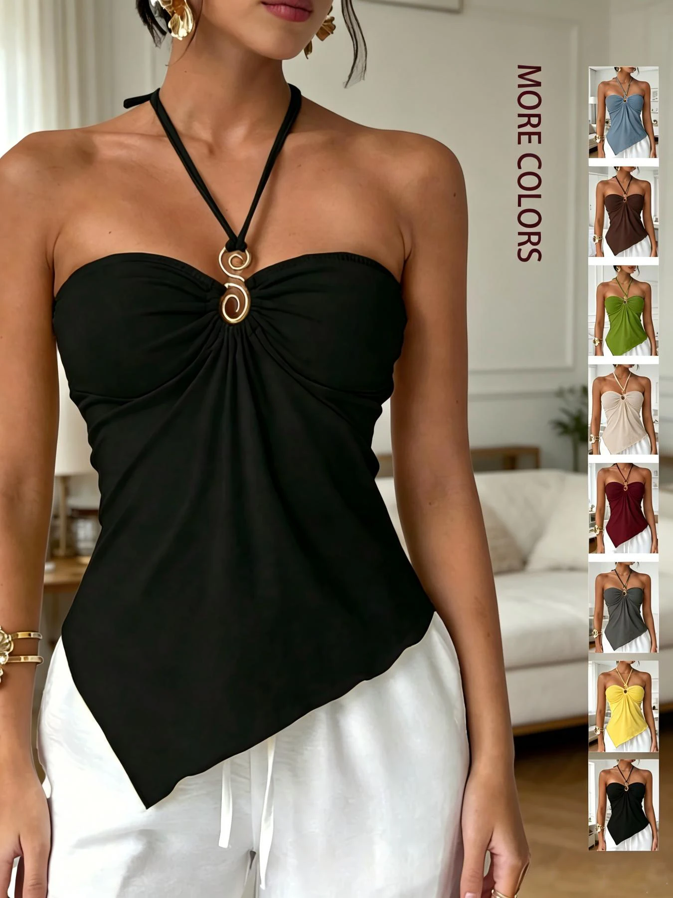 2026 Summer New Women's Sexy Hot Girl Cut-out Metal Halter Tube Top Backless Camisole